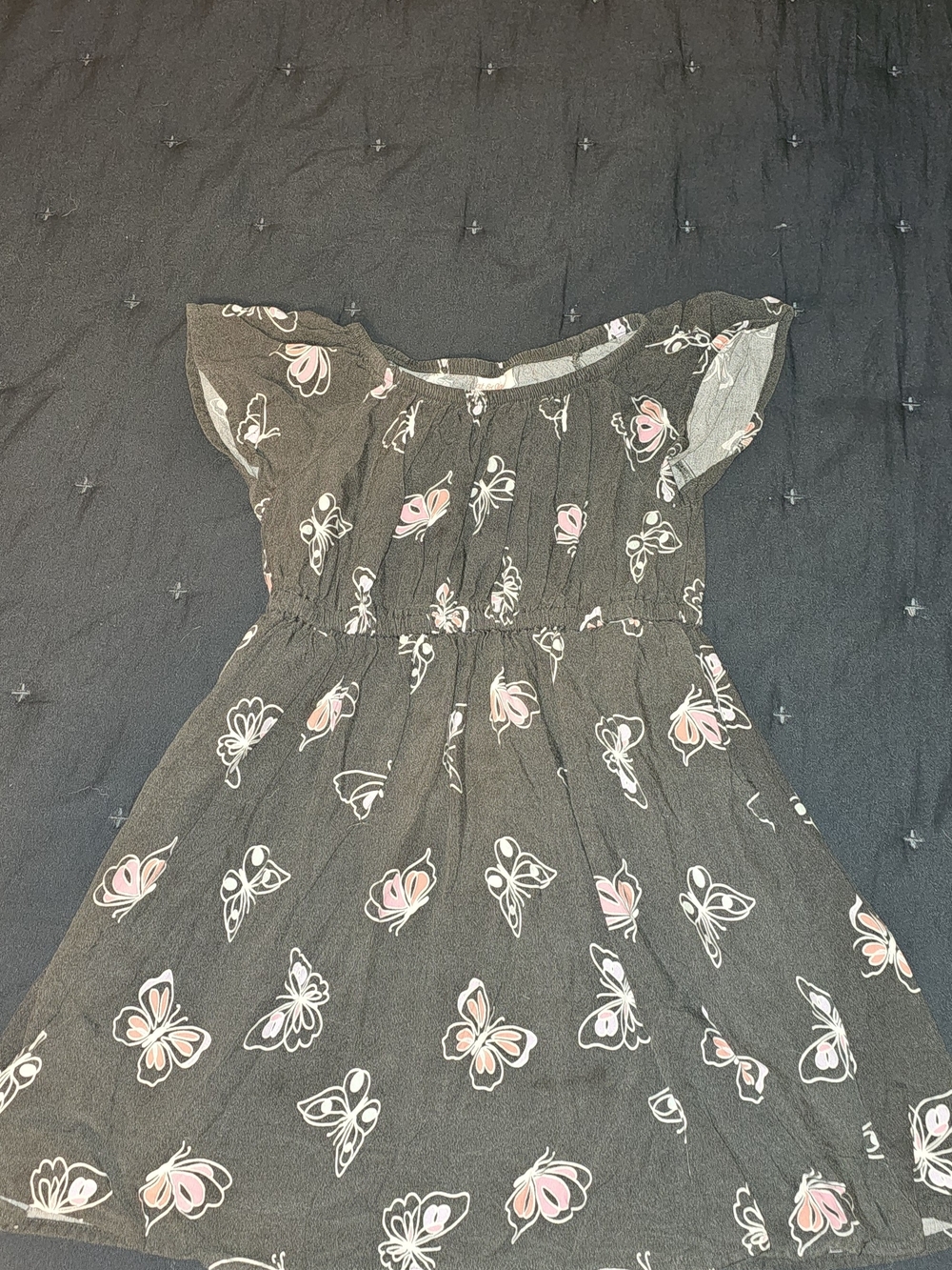 Cat & Jack Black Dress with Pink and White Butterfly Pattern